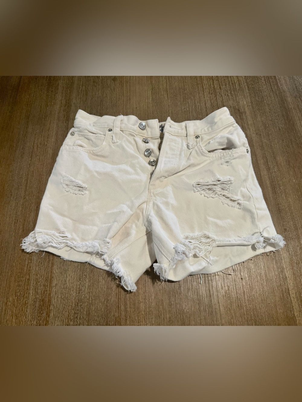 We The Free White Distressed Button-Front Denim Shorts